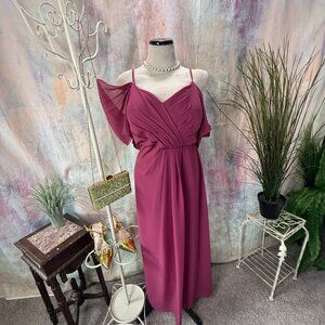 📌JJs House Mulberry Cold-Shoulder Pleated Chiffon Bridesmaid - Prom Dress